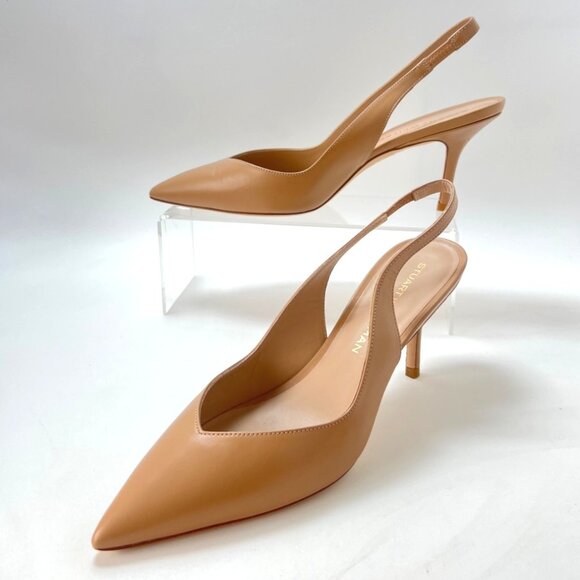 Stuart Weitzman Eva Slingback Pointy Toe Pumps Beige Leather Women Size 40 US9.5 - Picture 1 of 12